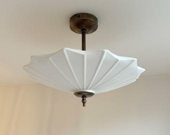 Handmade Plaster Semi Flush Mount Ceiling Light | Pleated Dome Uplighter