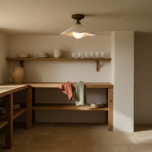 Handmade Flush Mount Ceiling Light | Hand-carved Scalloped Plaster Lamp image 5
