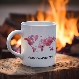 Travel Mug Gift for Travel Coffee Lover Gift Pink World Map Personalized Mug Airplane World Map Mug Gift for Adventure Lover Vacation Mode