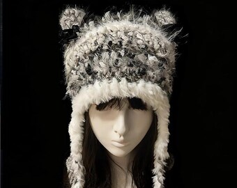 Handmade Crochet Cat Ear Hood | Gothic Kawaii Winter Hat