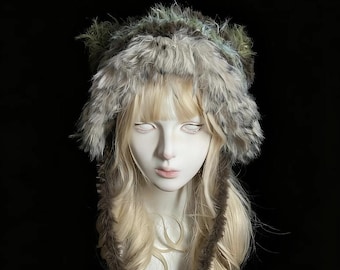 Handmade Crochet Cat Ear Hat | Fluffy Fairycore Bonnet