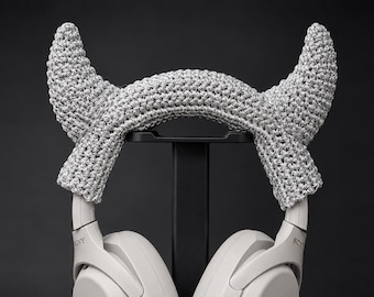 Demon Horn Headphone Cover, Fantasy Crochet Headset Accessory, Alt Gaming Headphones Decor, Fairycore Rave Desk Setup