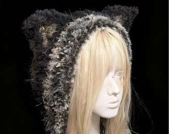 Handmade Crochet Wolf Ear Beanie – Fluffy Winter Earflap Hat