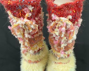 Y2K Fluffy Leg Warmers | Colorful Faux Fur Dopamine Rave Legwarmers, Kawaii Festival Boot Covers, Handmade 2000s Fashion