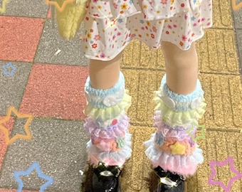 Y2K Knit Leg Warmers | Handmade Colorful Slouch Leg Warmers, Festival Rave Boot Covers, Harajuku Fairycore Gift
