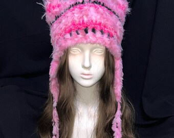 Crochet Star Cat Ear Beanie - Kawaii Pastel Punk Style