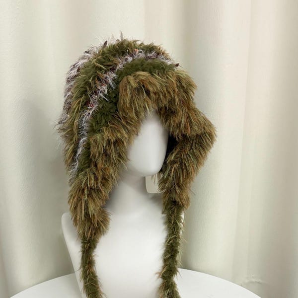 Capuche surdimensionnée au crochet faite main en fausse fourrure de vison | Bonnet d'hiver chaud