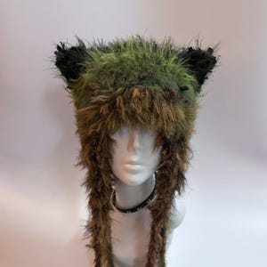 Forest Cat Ear Hat, Earthy Tone Crochet Animal Hat, Woodland Aesthetic Winter Bonnet