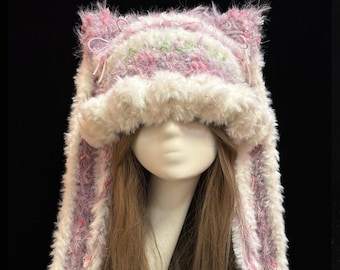 Gorro de medusa con orejas de conejo y orejas de gato desmontables: gorro mullido con bordes ondulados y varios estilos