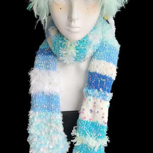 Custom Blue White Patchwork Knit Scarf | Handmade Cozy Winter Scarf