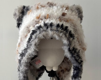 Handmade Crochet Fluffy Cat Ear Hood – Kawaii Winter Hat