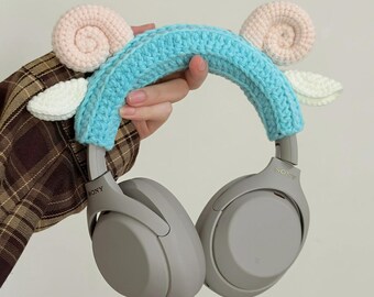 Ram Horn Headphone Cover, Fantasy Crochet Headset Accessory, Fairycore Gaming Headphones Decor, Kawaii Desk Setup Gift
