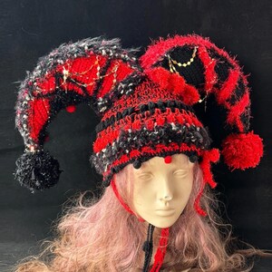 Gothic Thorn Crown Jester Hat | Black Red Handcrafted Elf Pixie Festival Hood