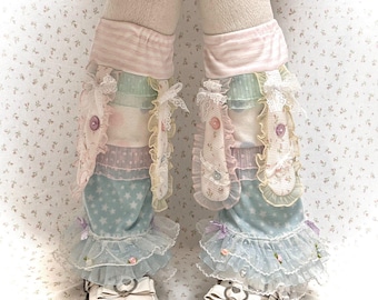 Patchwork Bunny Leg Warmers | Handmade Summer Lace Leg Covers, Y2K Kawaii Rabbit Leg Accessories, Fairycore Harajuku Boot Covers