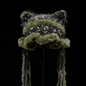 Forest Green Cat Ear Beanie | Handmade Cottagecore Fairycore Winter Hat