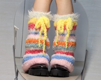 Custom Crochet Ruffle Leg Warmers | Y2K Kawaii Cake Leg Warmers, Handmade Slouch Boot Covers, Fairy Kei Colorful Socks
