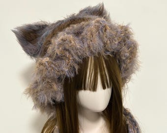 Gorro de invierno acogedor con orejas de zorro de peluche: gorro de piel sintética hecho a mano con orejas de animales del bosque.