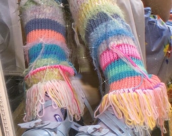 Y2K Knit Leg Warmers | Handmade Colorful Slouch Leg Warmers, Festival Rave Boot Covers, Harajuku Fairycore Gift