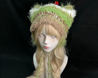 Gorro de ganchillo con orejas de gato para primavera: gorro de cosplay kawaii hecho a mano