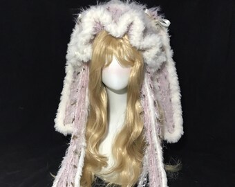Handmade Crochet Jellyfish Bunny Hood: Long Pastel Rabbit Ears, Kawaii Cosplay