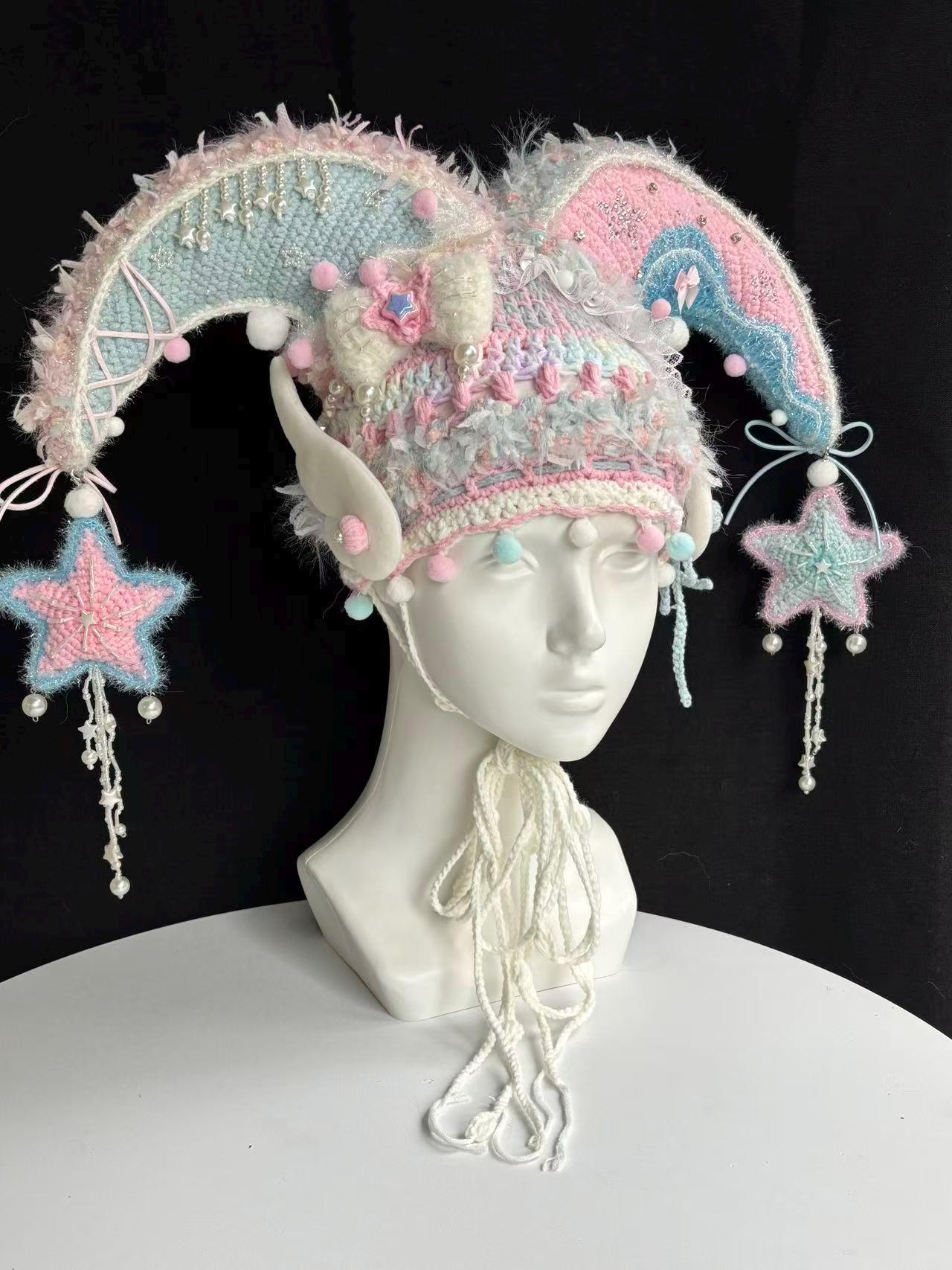 Jester Hat for Festival Outfit, Fantasy Crochet Elf Hood, Clowncore ...
