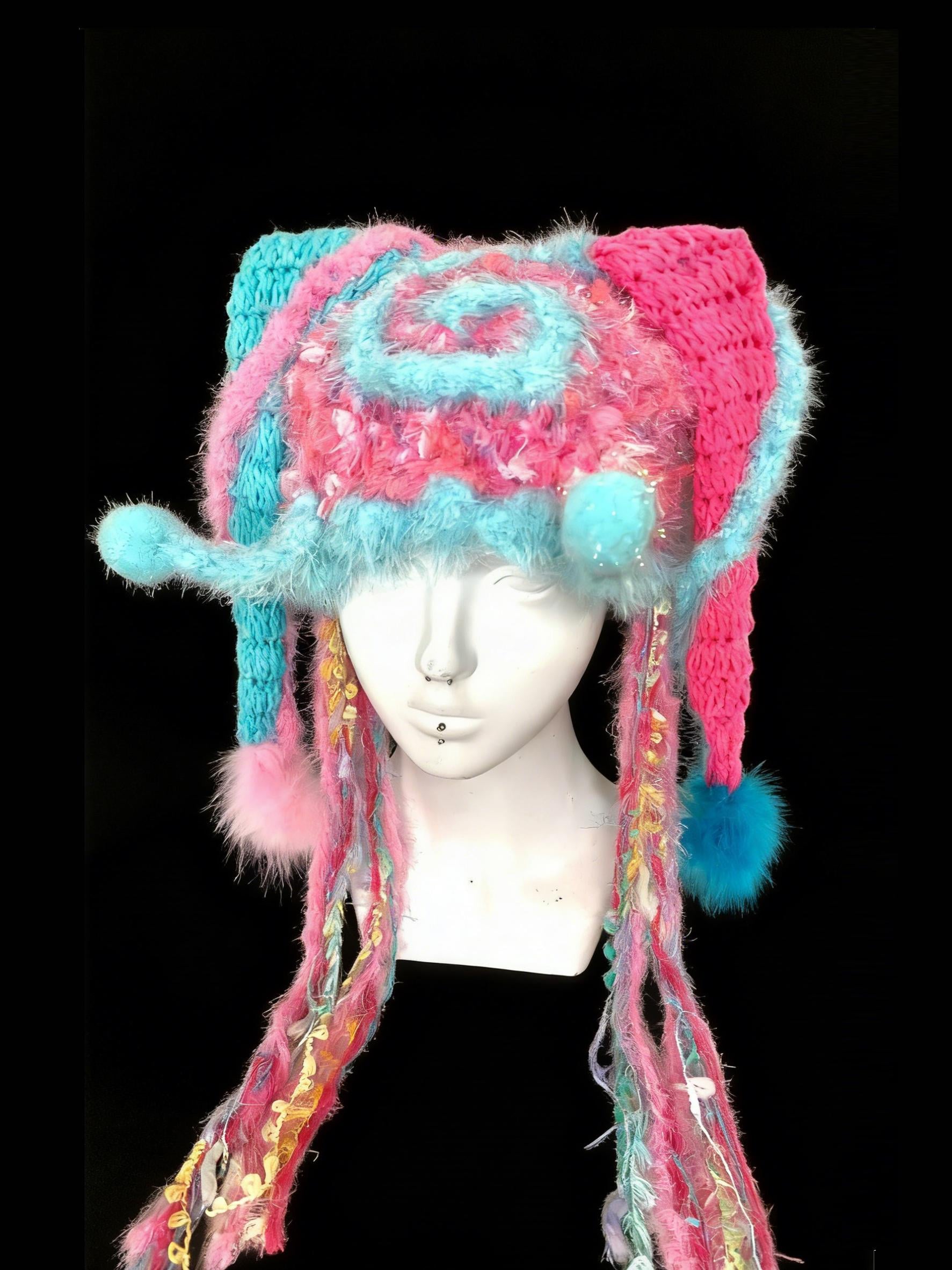 Rave Double Horn Elf Hat Fantasy Two-Horn Statement Hat Handmade Elfcore Headwear