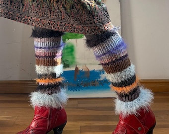 Handmade Knit Slouch Leg Warmers | Festival Rave Boot Covers, Y2K Scrunch Socks, Fairycore Layered Boot Cuffs