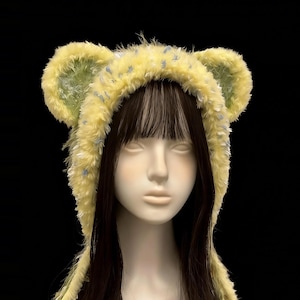 Crochet Bear Ear Hood | Yellow Honey Bear Kawaii Winter Hat Cute Gift