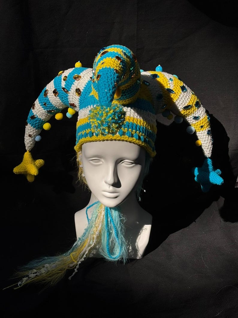 Handmade Crochet Jester Hat | Colorful Cosplay Clown Accessory - Etsy