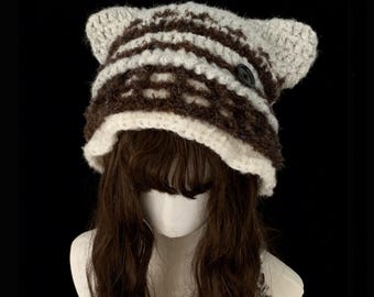 Hazelnut Cat Ear Hood — Soft Handmade Cozy Cocoa Crochet Hood