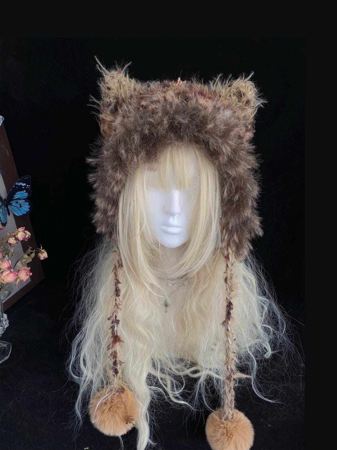 Retro Leopard Cat Ear Hat | Plush Faux-fur Earflap Beanie  display picture 3