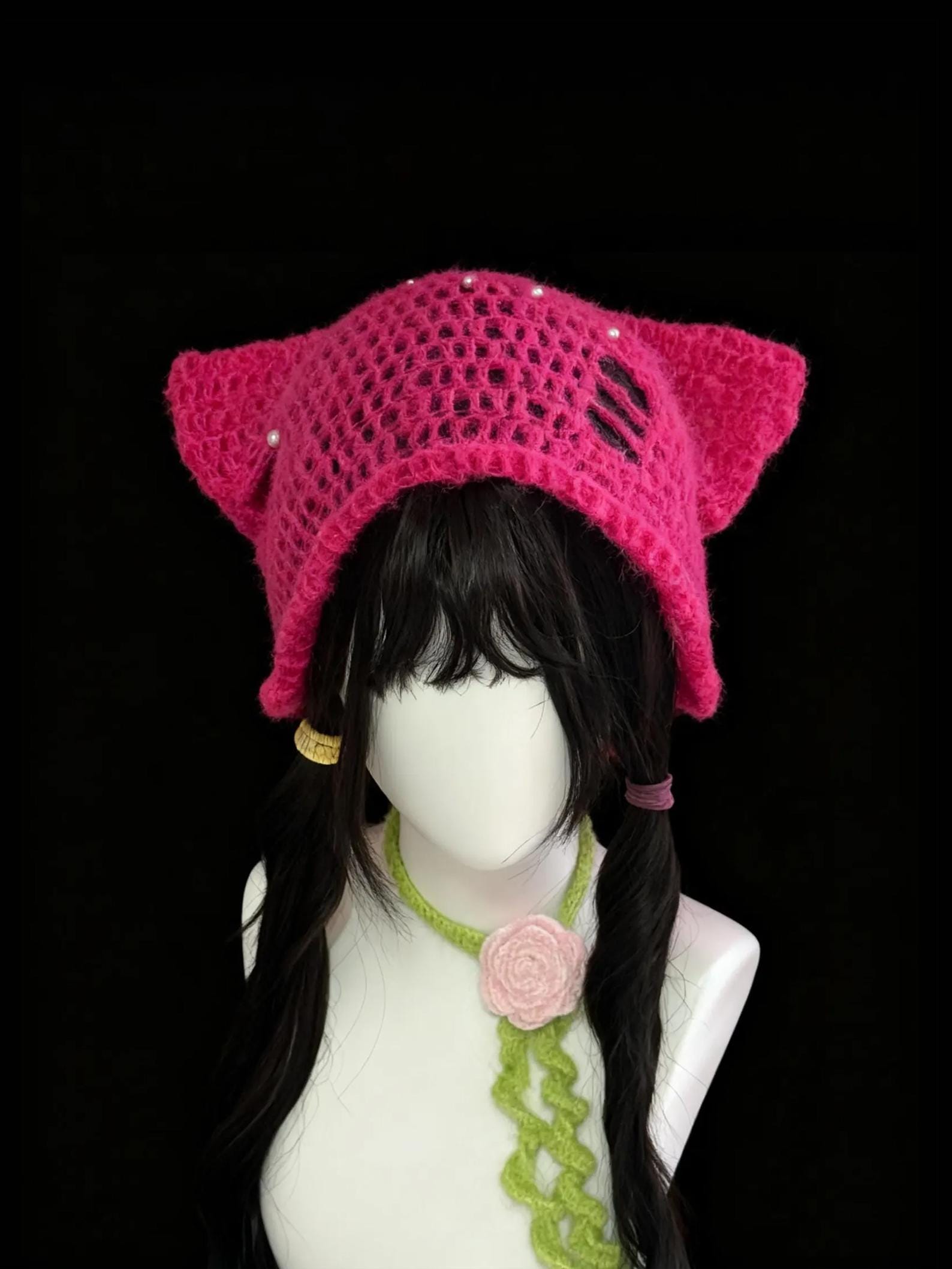 Crochet Cat Ear Beanie Hat - Y2K Soft Slouchy Knit Soft? Never heard of her. ? Sharp lines, zero apologies  main image 2