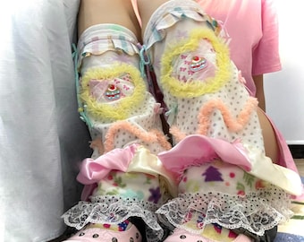 Y2K Lace Leg Warmers | Handmade Harajuku Leg Covers, Colorful Fairycore Ruffle Boot Covers, Kawaii Summer Leg Accessories
