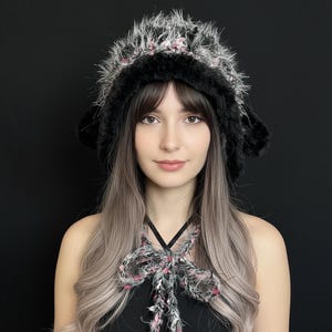 Handmade Sheep Hood – Fuzzy Crochet Lamb Hood with Long Ears, Kawaii Winter Warm Animal Hood, Anime Cosplay Fairy Kei Hat，Gift for Daughter