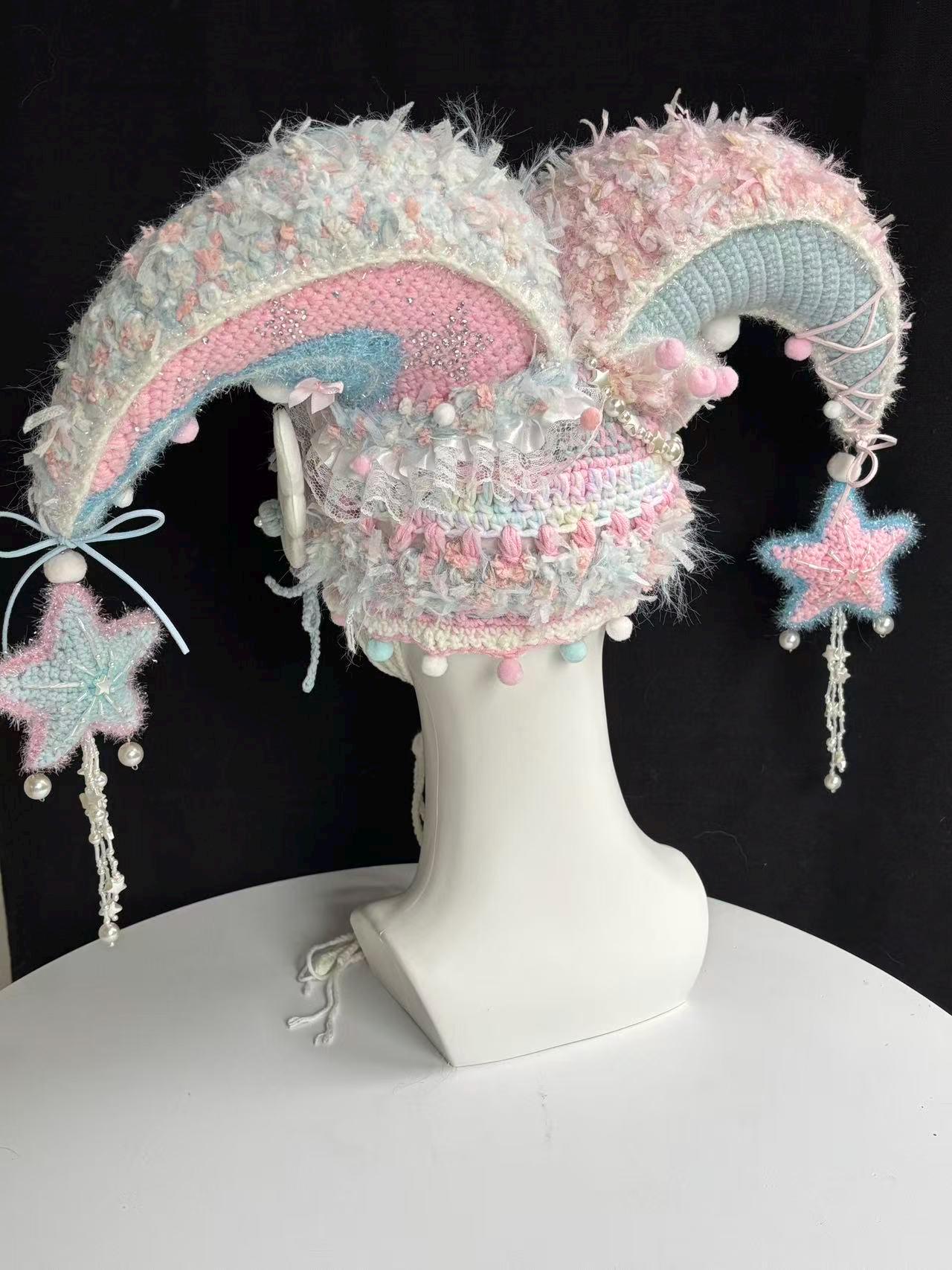 Jester Hat for Festival Outfit, Fantasy Crochet Elf Hood, Clowncore ...
