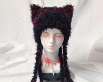 Handmade Crochet Cat Ear Beanie – Y2K Kpop Furry Hood