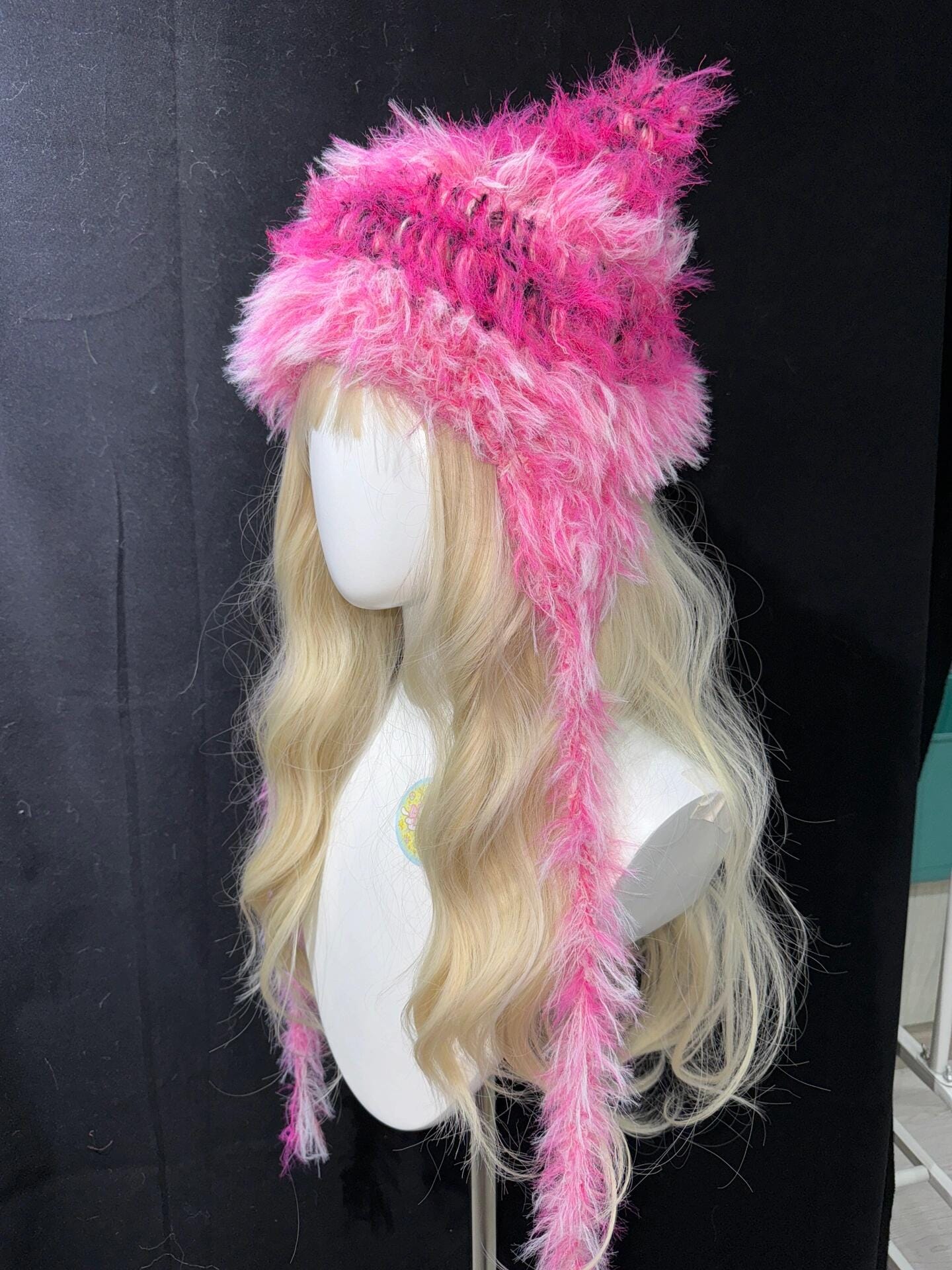 Handmade Crochet Cat Ear Hat | Hot Pink Winter Beanie - Etsy display picture 2