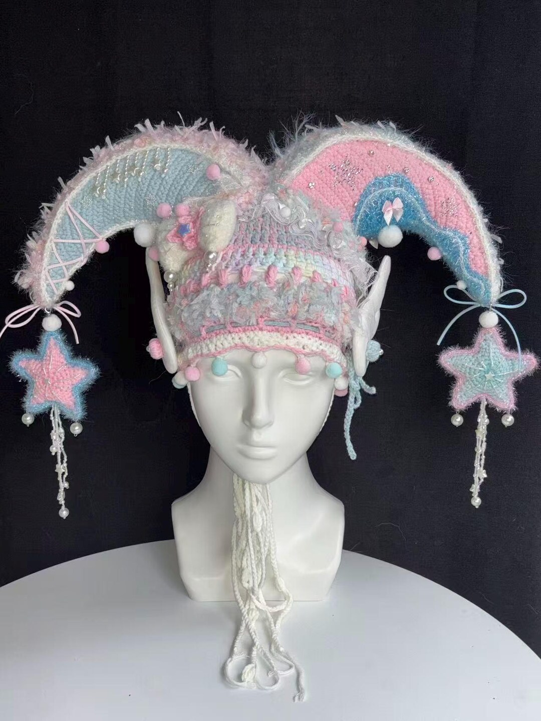 Jester Hat for Festival Outfit, Fantasy Crochet Elf Hood, Clowncore ...