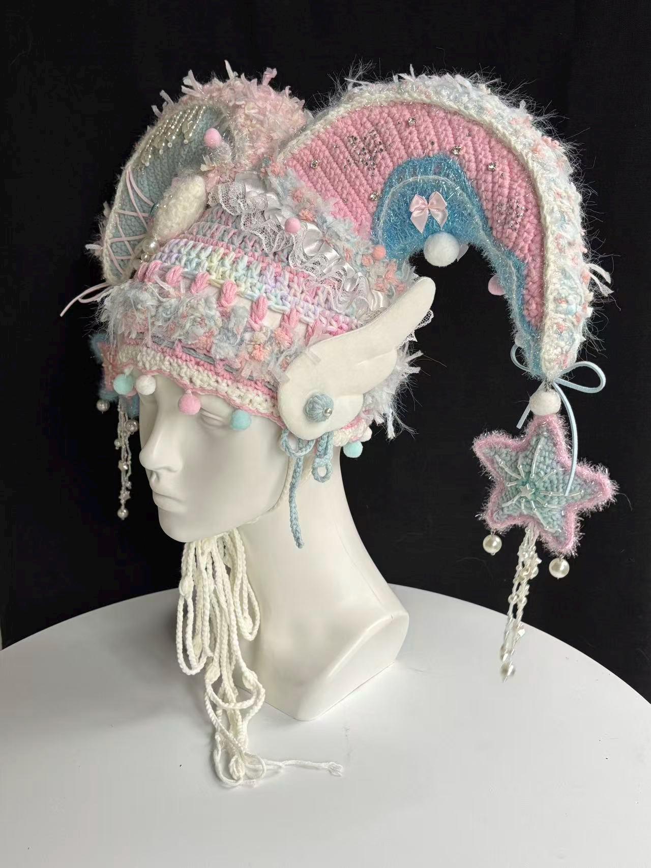 Jester Hat for Festival Outfit, Fantasy Crochet Elf Hood, Clowncore ...