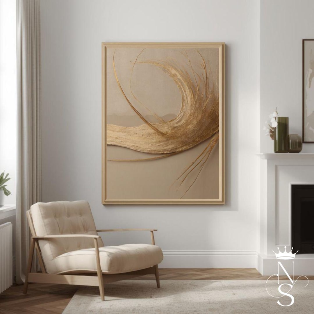 Gold Abstract Painting Minimalist Textured Wall Art | Beige Gold Tones ...