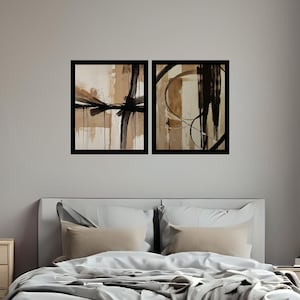 Beige and Black Abstract Art Set: Modern Minimalist Prints (Digital Download