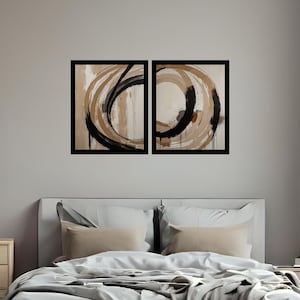 Beige & Black Abstract Art Prints (Set of 2) - Minimalist Modern Wall Decor (Digital Download)
