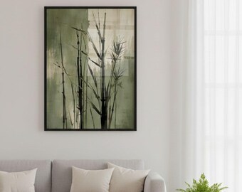 Japandi Wabi Sabi Wall Art | Bamboo Poster Green Abstract Nature Print | Zen Minimalist Home Decor | Framed and Unframed Fine Art Print