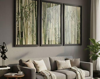 framed wall art wabi sabi bamboo print - in sage green tones physical artwork- printed and framed - Multiple Sizes Available