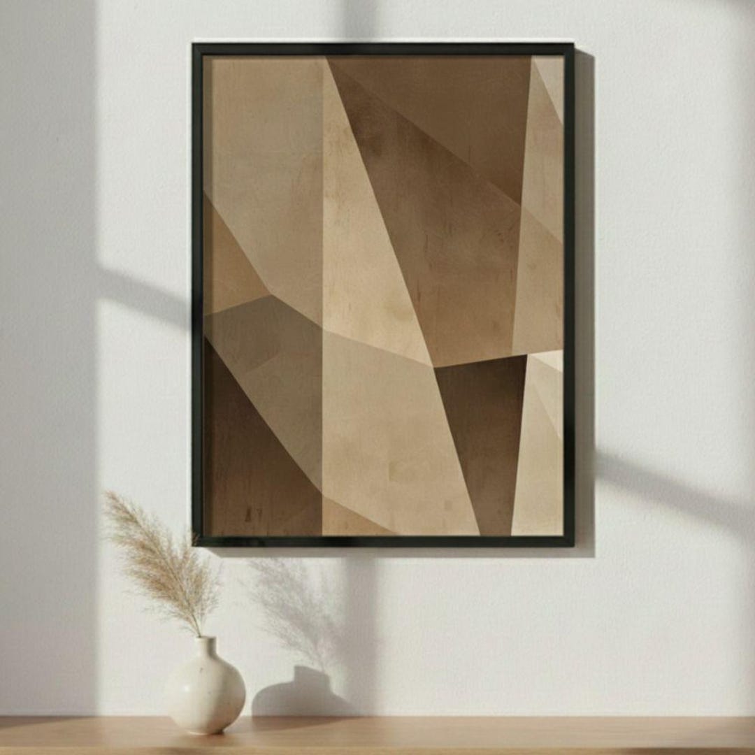 Neutral Geometric Abstract | Beige and Brown Modern Wall Art | Wabi ...
