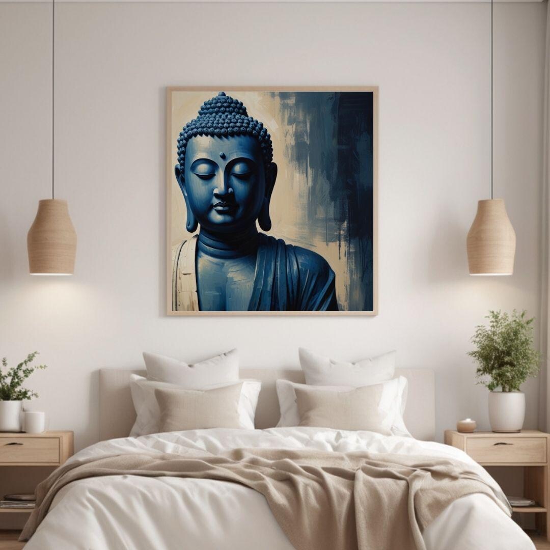 Blue Buddha Wall Art Digital Download – Japanese Zen Portrait for ...