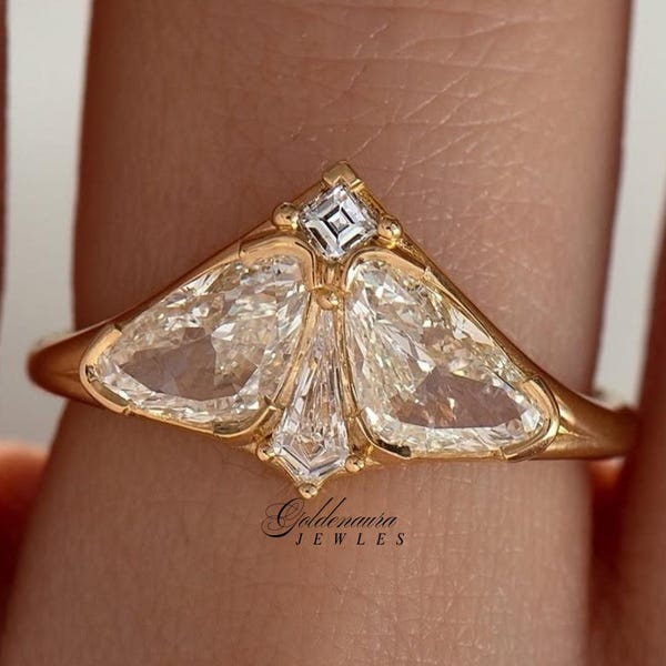 Anello con moissanite a forma di aquilone e taglio trilione, anello di fidanzamento in argento sterling 925
