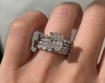 Conjunto de anillo de compromiso de moissanita con forma de cojín alargado de 3,50 ct / oro de 10K-18K, joyería nupcial, propuesta de matrimonio, regalo de aniversario, alianza de boda.