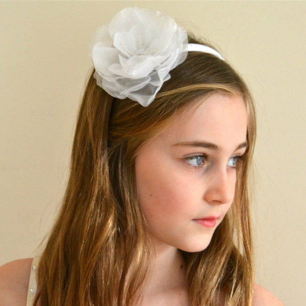 STELLA-Flower Girl Headband, White flower, Wedding Hair Accessories, Girls Hair Accessories