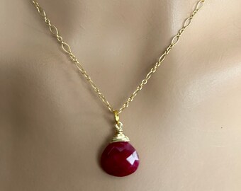 Ruby Pendant Necklace, Tiny Gemstone Necklace, Tiny Ruby Necklace